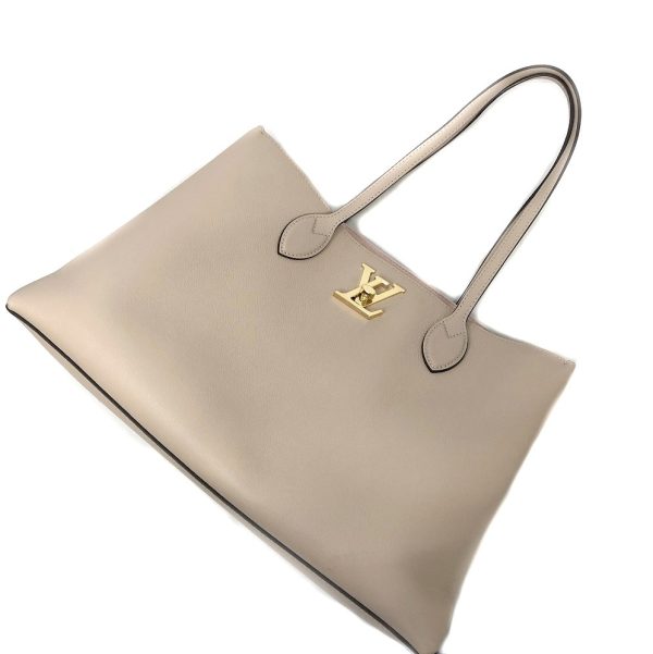 12 Louis Vuitton Lock Me Shopper Tote Bag Grain Leather Greige