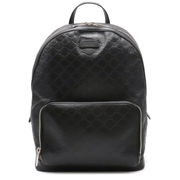 12100996 GUCCI Guccissima Backpack Leather Black Silver