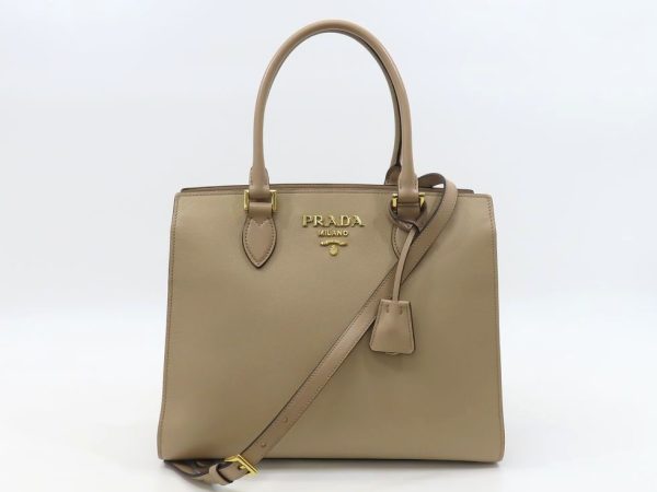 1230802011 50 Prada Saffiano x Calf Cameo Beige 2 Way Bag Outlet Item