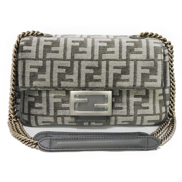 12359g 1 Fendi Bucket Chain Midi Tapestry Medium fabric Shoulder Bag Gray