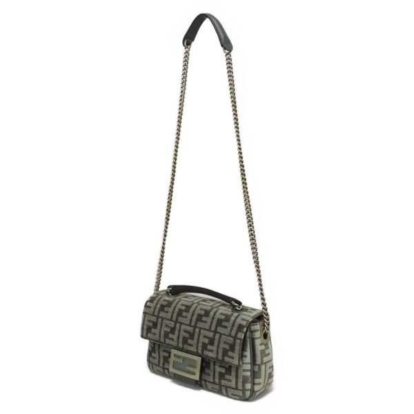 12359g 2 Fendi Bucket Chain Midi Tapestry Medium fabric Shoulder Bag Gray