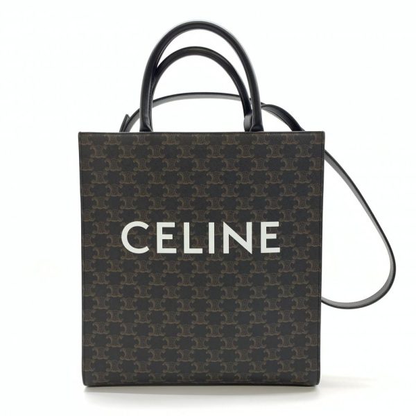 1240001033298 1 Celine Triomphe Canvas Medium Vertical Cabas 2way Bag Tote Brown Black