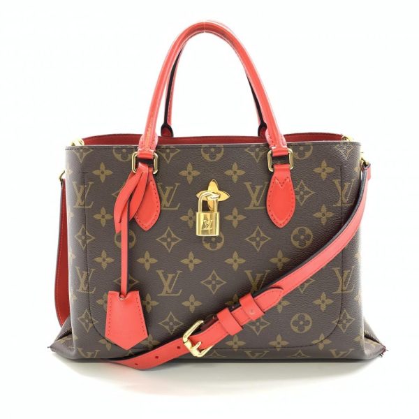 1240001034203 1 Louis Vuitton Flower Tote Monogram Coquelicot Brown Red 2way Shoulder Bag