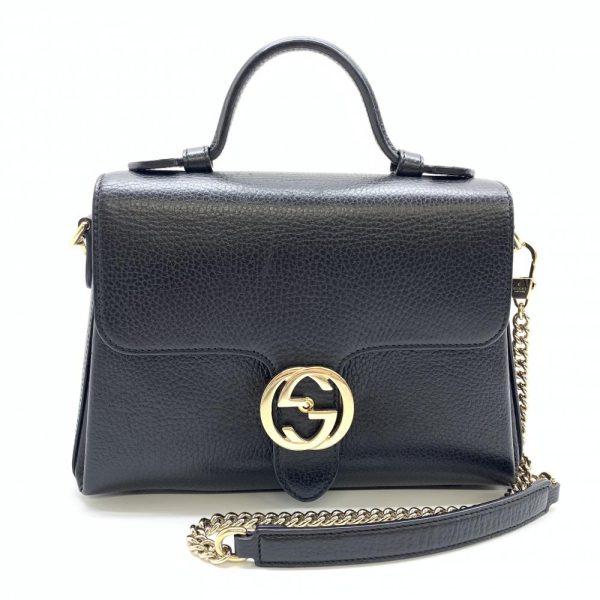 1240001037782 1 Gucci Interlocking G 2way Shoulder Bag Handbag Leather Black Gold Hardware