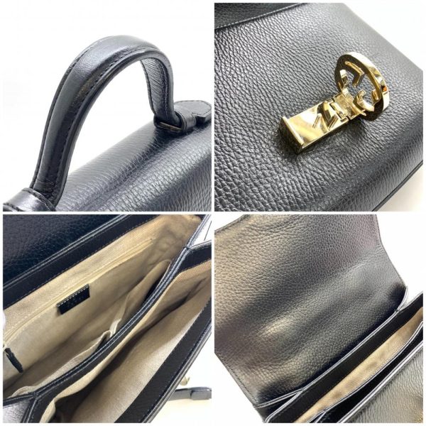 1240001037782 10 Gucci Interlocking G 2way Shoulder Bag Handbag Leather Black Gold Hardware