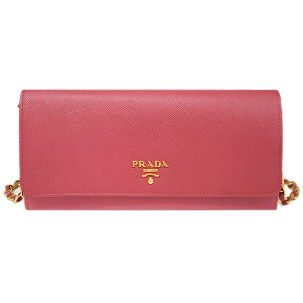 1mt290sfm peo Prada Portafoglio Trackla Saffiano Metal Peonia Wallet Zippered Long Bill Holder Chain Shoulder Bag Pink