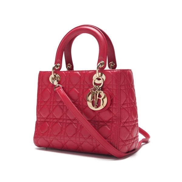 2 Dior Cannage Lambskin Handbag Red