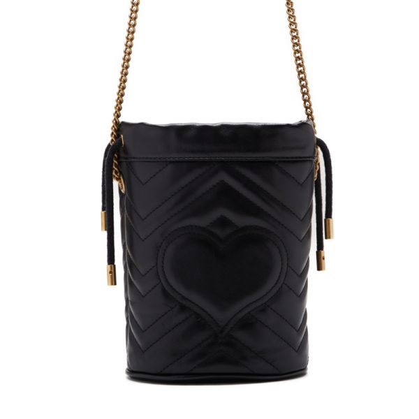 2 Gucci GG Marmont Drawstring Leather Shoulder Bag Black