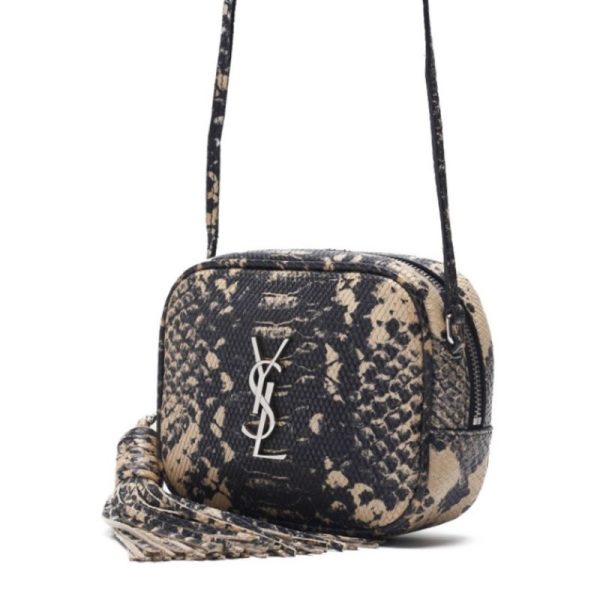 2 Saint Laurent Python print fringed Shoulder Bag Black Beige