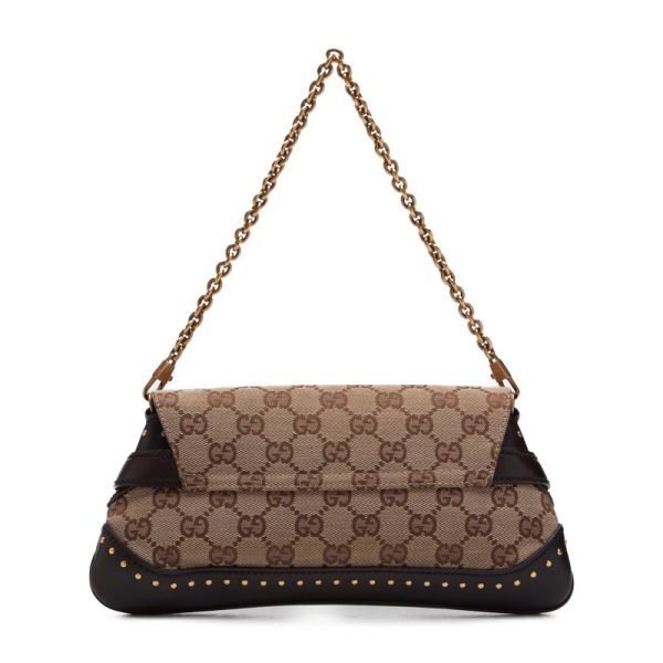 2 Gucci GG Canvas Chain Leather Shoulder Bag Brown