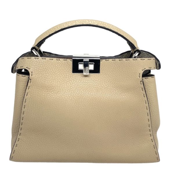 2 Fendi Peekaboo Small Leather Tote Bag Beige Brown