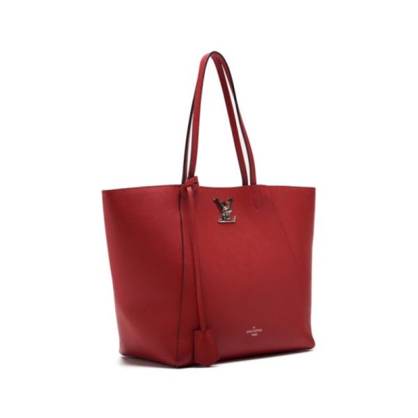2 Louis Vuitton Lock Me Cabas Taurillon Leather Tote Bag Red