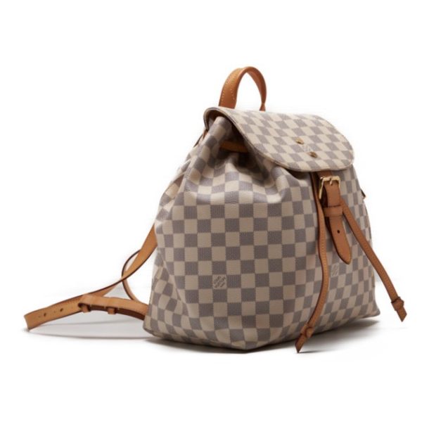 2 Louis Vuitton Damier Azur Slopen Leather Backpack Rucksack Brown