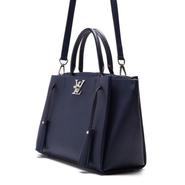 2 Louis Vuitton Lock Me Taurillon Leather Tote Bag NavyRed