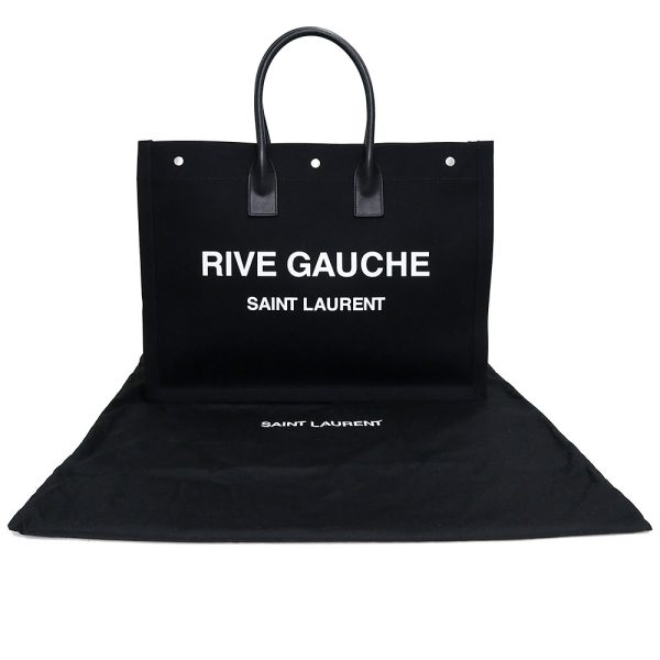 200010520019 2 Saint Laurent Paris Rive Gauche Canvas Tote Bag Cotton Black Silver Hardware