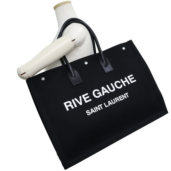 200010520019 8 Saint Laurent Paris Rive Gauche Canvas Tote Bag Cotton Black Silver Hardware