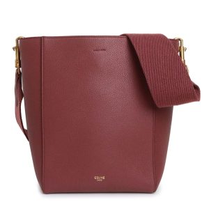 200011931019 Celine Sangle Bucket Small Shoulder Bag Grain Calf Leather Wine Red Gold Hardware