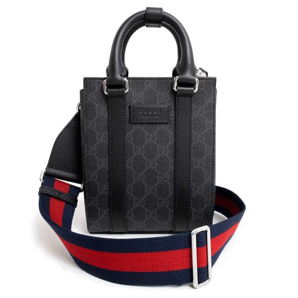 200012435019 Gucci 2way Mini Tote Shoulder Handbag Crossbody GG Supreme Canvas Black Silver Hardware