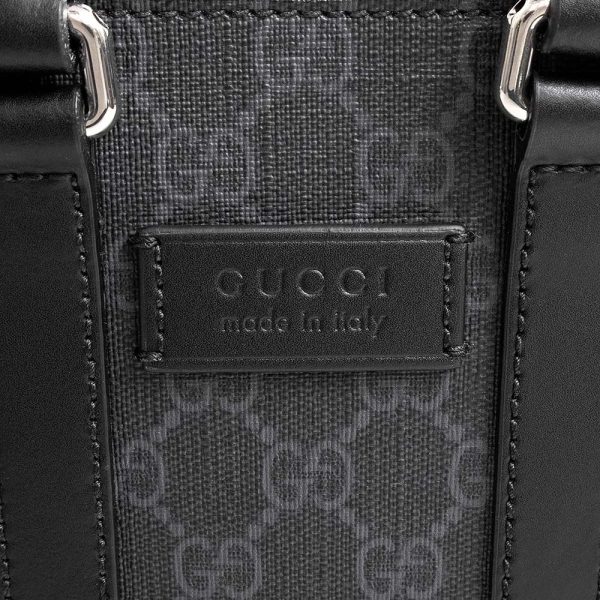 200012435019 10 Gucci 2way Mini Tote Shoulder Handbag Crossbody GG Supreme Canvas Black Silver Hardware