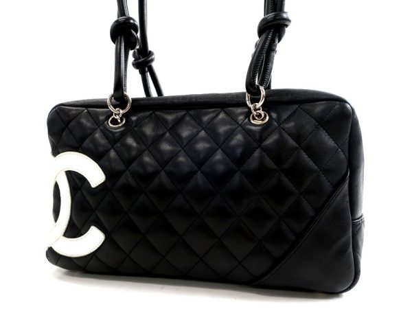 20803k06 1 Chanel Cambon Line Matelasse Genuine Leather Bowling Handbag Black