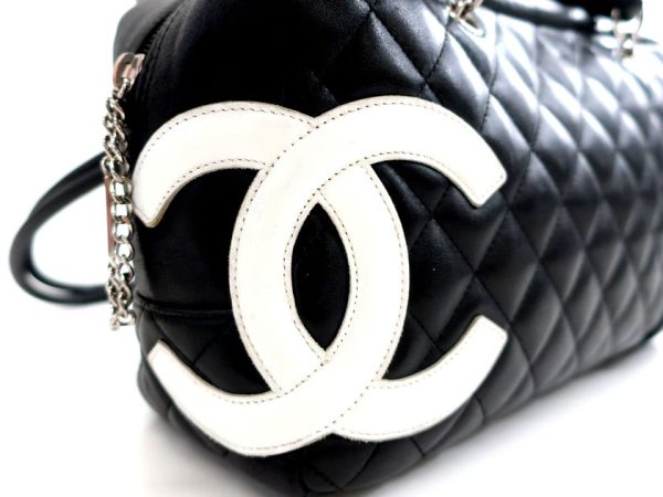 20803k06 5 Chanel Cambon Line Matelasse Genuine Leather Bowling Handbag Black