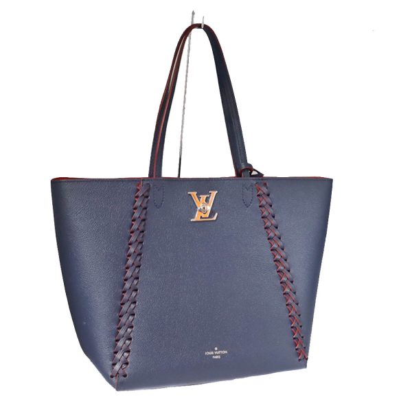 21 2494 1 Louis Vuitton Lock Me Cabas Shoulder Bag Grained Calf Leather Navy Red