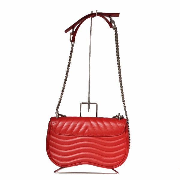 21 4360 2 Louis Vuitton New Wave MM Wave Shoulder Bag Brand Red Calf Leather Quilted