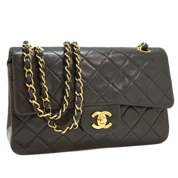 21 8442 Chanel Chain Lambskin Leather Shoulder Bag Black