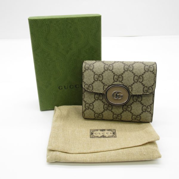 2101217529099 8 Gucci GG Supreme Canvas Tri fold Wallet Beige Ebony