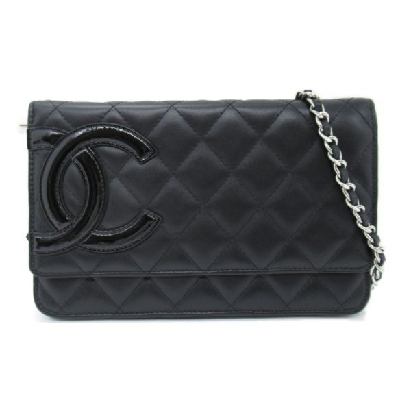 2101217887267 3 Chanel Cambon Line Chain Wallet Shoulder Bag Calfskin Black