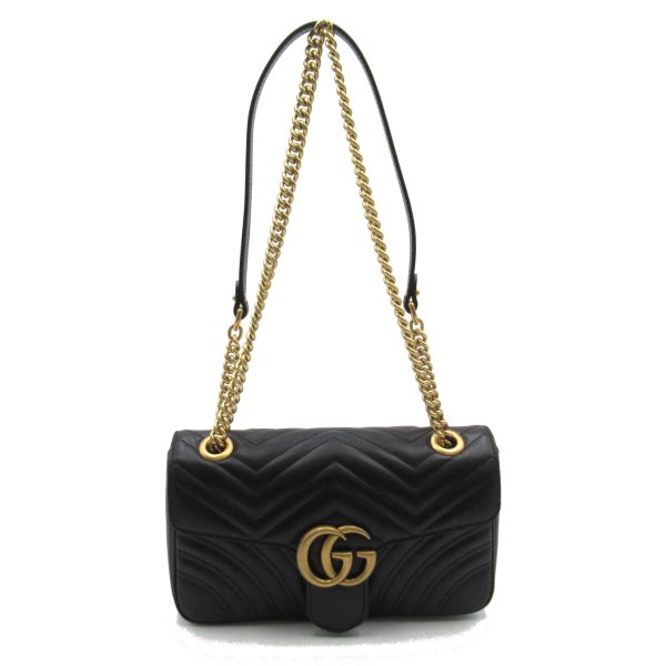 2101217902489 1 GUCCI GG Marmont Quilted Small 2 way Shoulder Bag Leather Womens Black