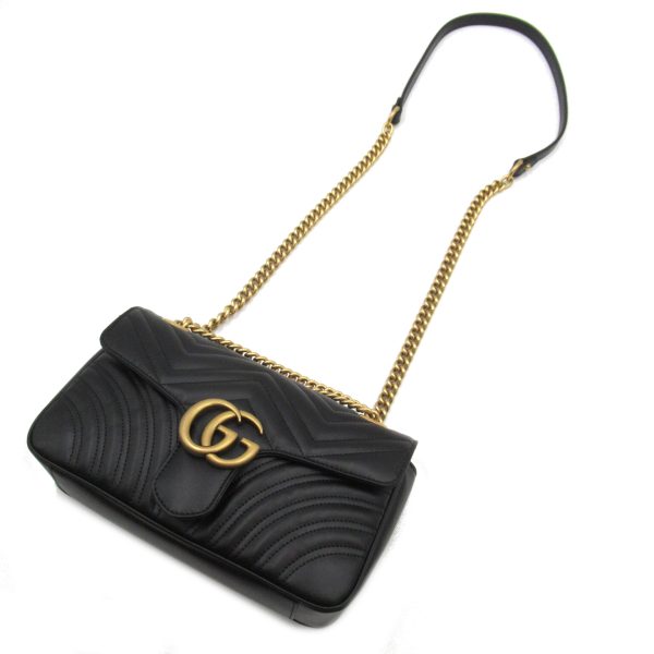 2101217902489 5 GUCCI GG Marmont Quilted Small 2 way Shoulder Bag Leather Womens Black