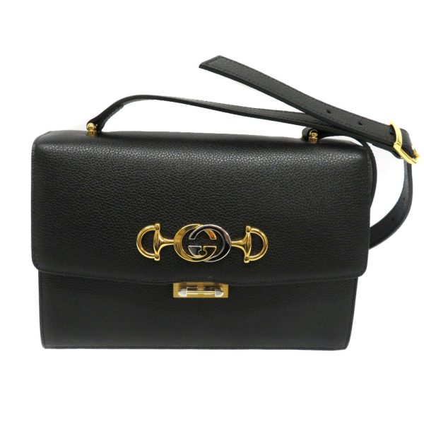 2102526 Gucci Zumi Shoulder Bag Leather Simple Black Horsebit GG