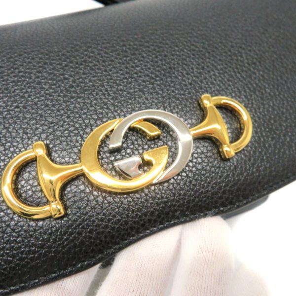 21025268 Gucci Zumi Shoulder Bag Leather Simple Black Horsebit GG