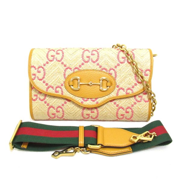 2107600982687 2 Gucci Shoulder Bag Leather and Straw Beige Yellow