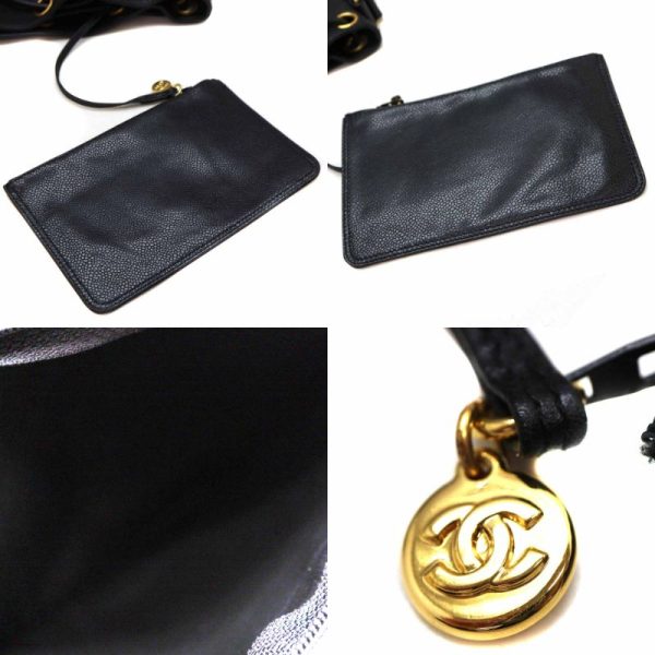 2170 10 Chanel Triple Coco Caviar Skin Drawstring Bag Black