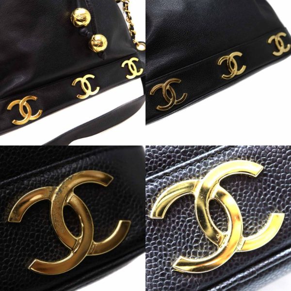 2170 8 Chanel Triple Coco Caviar Skin Drawstring Bag Black