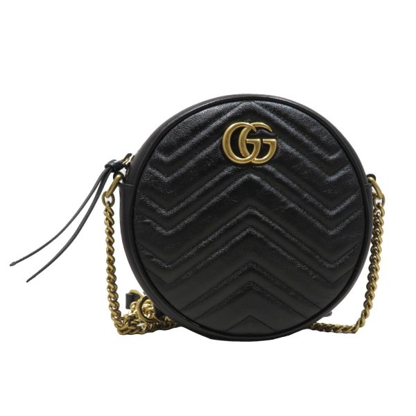 2176100101782 00 Gucci GG Marmont Round Leather Mini Shoulder Bag Black