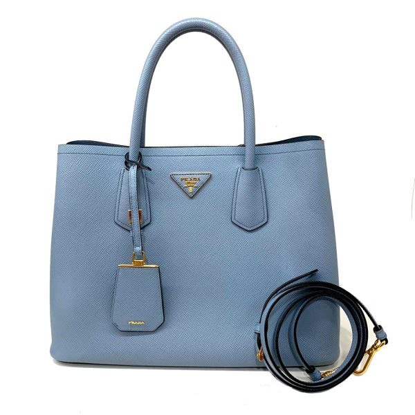 2176500063987 00 Prada Double Medium Bag 2WAY Tote Bag Saffiano Shoulder Bag Light Blue