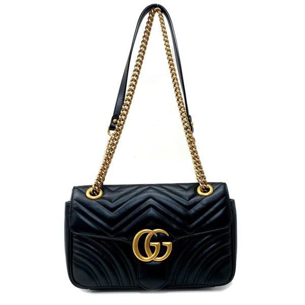 2176500064021 00 GUCCI GG Marmont Chain Shoulder Bag Black Gold Hardware Cowhide