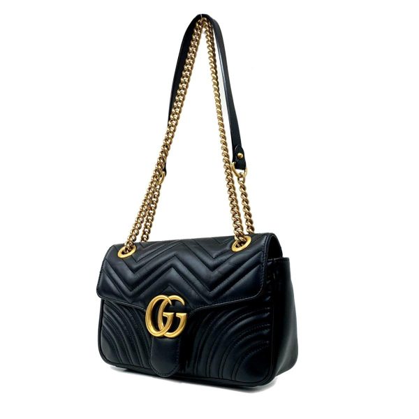 2176500064021 02 GUCCI GG Marmont Chain Shoulder Bag Black Gold Hardware Cowhide