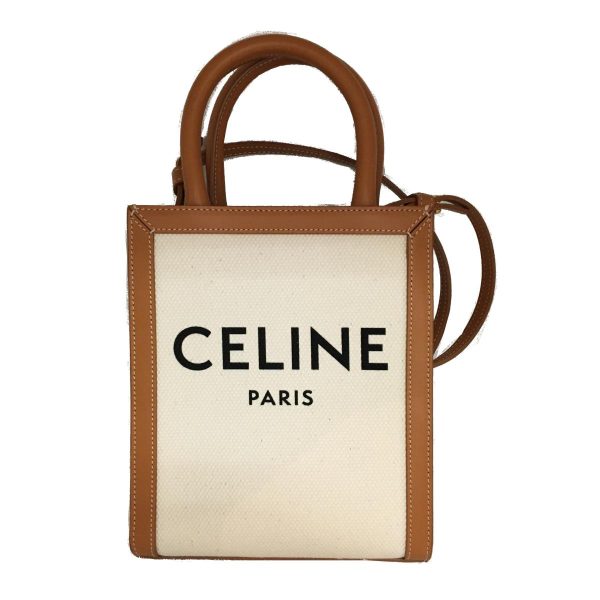 2176700032677 00 Celine Mini Vertical Cabas Tote Bag Canvas Leather Bag White