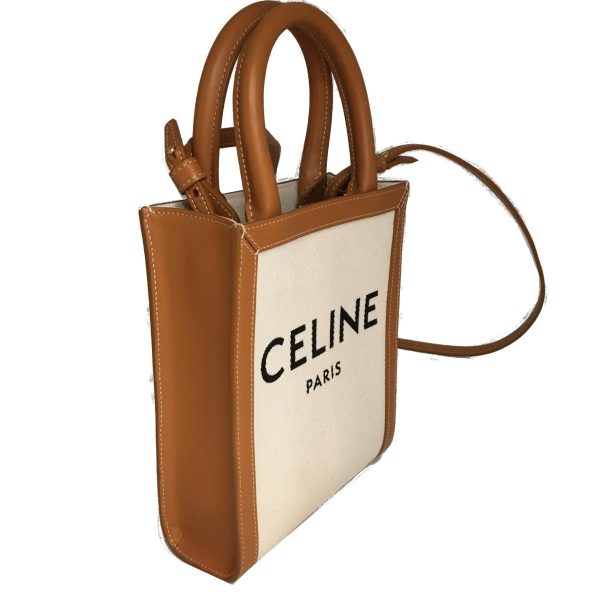 2176700032677 02 Celine Mini Vertical Cabas Tote Bag Canvas Leather Bag White