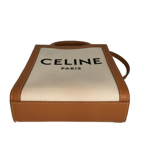 2176700032677 03 Celine Mini Vertical Cabas Tote Bag Canvas Leather Bag White