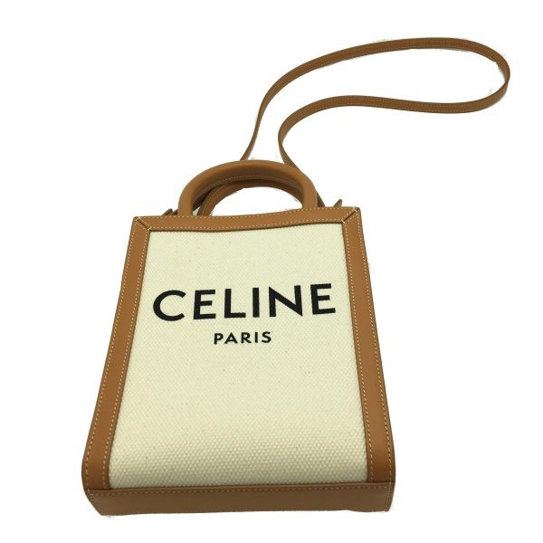 2176700032677 04 Celine Mini Vertical Cabas Tote Bag Canvas Leather Bag White