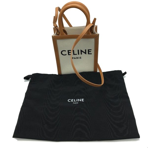 2176700032677 06 Celine Mini Vertical Cabas Tote Bag Canvas Leather Bag White
