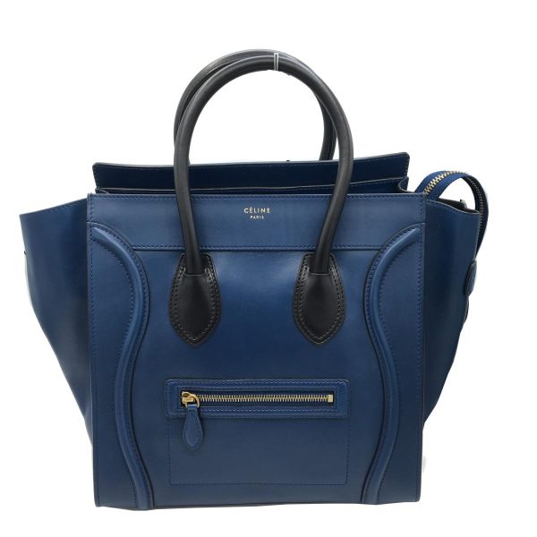 2176700033797 00 Celine Luggage Mini Handbag Calfskin Leather Tote Bag Blue