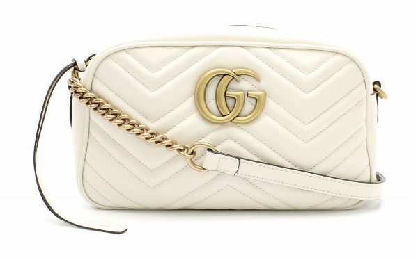 21771678 GUCCI GG Marmont Shoulder Bag Crossbody Chain Bag Quilted Leather White Gold