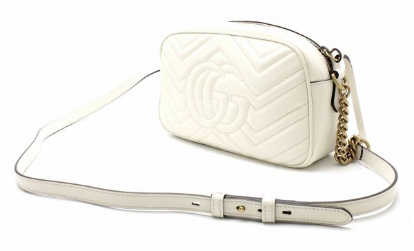 21771678 1 GUCCI GG Marmont Shoulder Bag Crossbody Chain Bag Quilted Leather White Gold