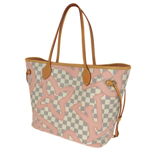 22 3092 Louis Vuitton Neverfull MM Damier Azur White Pink Tahiti Collection Taisienne Gold